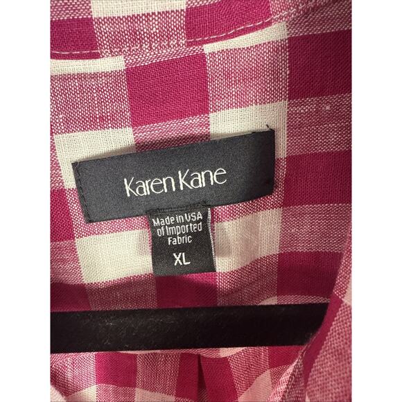 Karen Kane Size XL Linen Pink & White Check Button-Up Rope Belt Shirt Dress - Picture 3 of 11